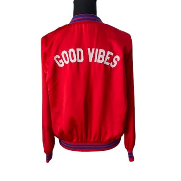 SUB_URBAN RIOT "Good Vibes" Red Silky Varsity Bomber Jacket Small - Picture 1 of 11